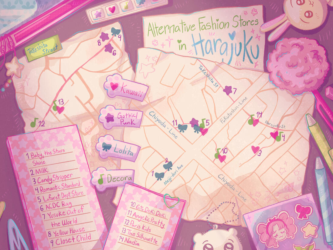 Map of alternative fashion stores in Harajuku, Japan