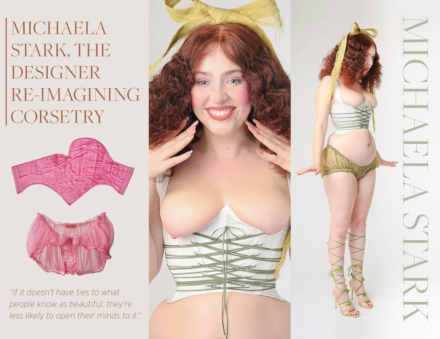 One side of a Trifold Brochure on fashion designer Michaela Stark